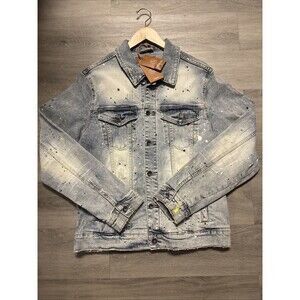 CRYSP DENIM LIGHT WASH BLUE SPLATTER JACKET SIZE LARGE NEW